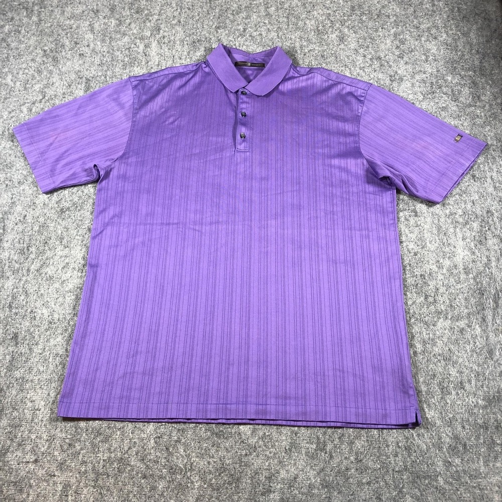 Tiger Woods Polo Shirt Mens L Purple Stripe Cotton Golf Short Sleeve Knit Casual